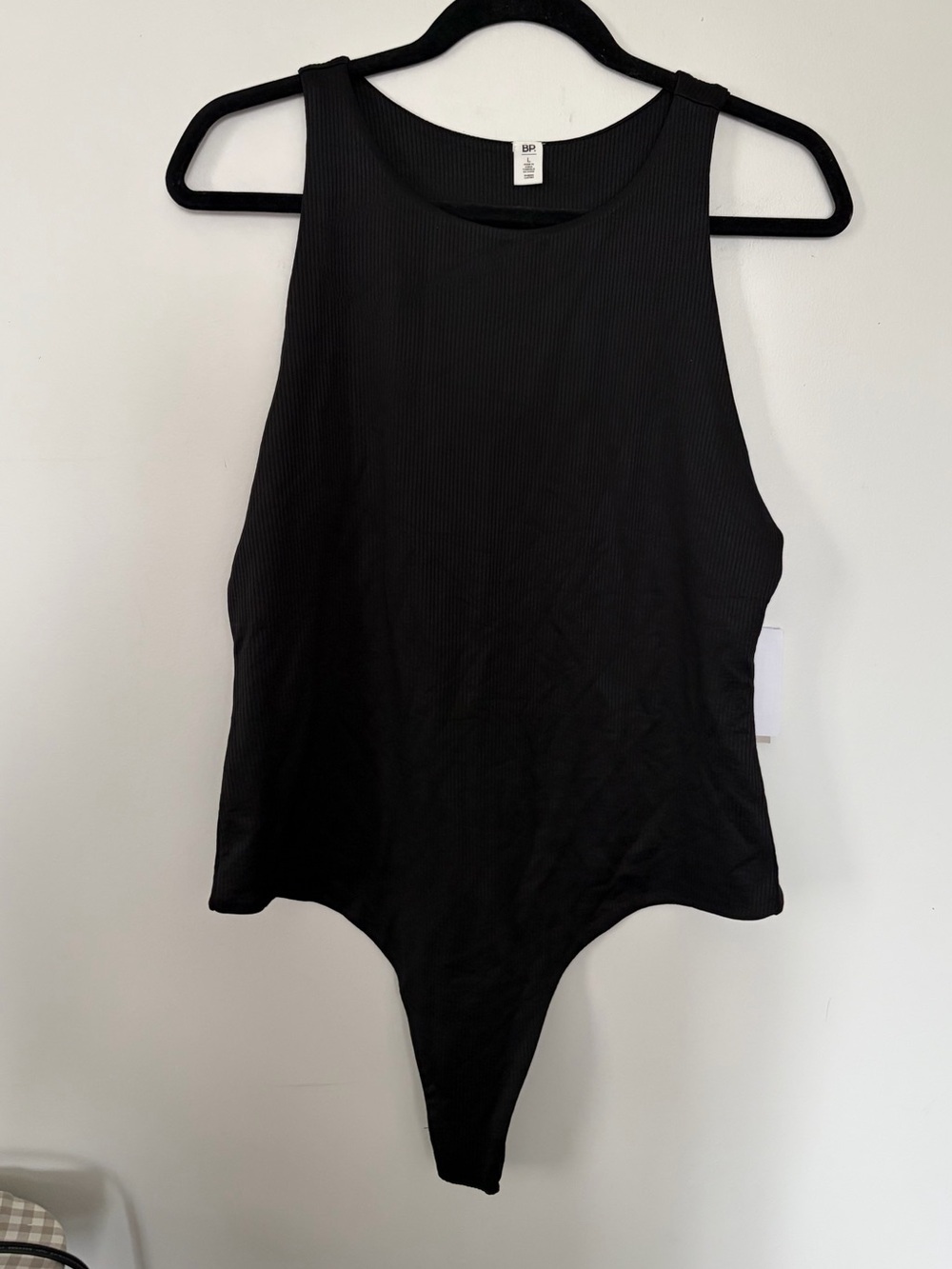NWT BP. Black thong bodysuit ribbed scoop neck
